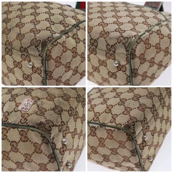 GUCCI GG Canvas Web Sherry Line Tote Bag Beige Green Red Auth - Picture 15 of 16